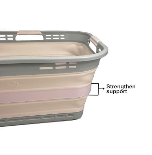 Image of SAMMART 42L (11 Gallon) Collapsible Plastic Storage Basket - Foldable Pop Up Storage Container - Portable Laundry Organizer - Space Saving Hamper (Pink+Lake Green, 42L (Style A))