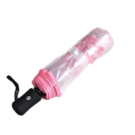 wfljl Transparent Umbrella 11-Inch with Pink Cherry Blossom Design Clear Umbrellas for Rain for Daily Use and Outdoor