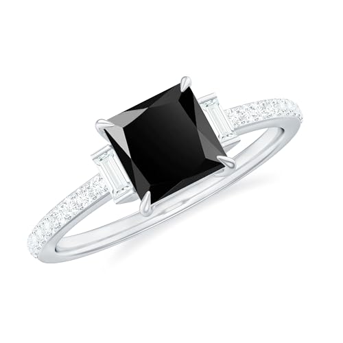 Certified Lab Grown Black Diamond 6 MM Princess Cut Engagement Ring with White Diamond, AAAA Quality