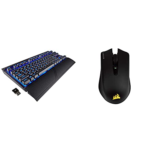 Corsair K63 Wireless Mechanical Gaming Keyboard, Backlit Blue LED, Cherry MX Red & Linear & Harpoon RGB Wireless - Wireless Gaming Mouse with Slipstream Technology - 10,000 DPI Optical Sensor