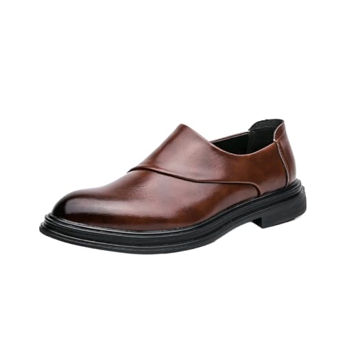 Men's Brogue Leather Slip-on Dress Shoes, Business Oxfords Side Zip Comfortable Elevated Fit for Grooms Professionals