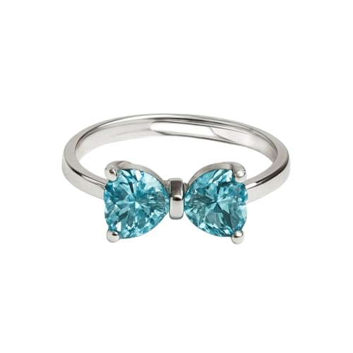 Image of Zarkan 925 Hallmark Silver Blue Heart Bow Ring