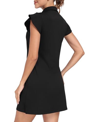 MoFiz Womens Zip Up Tennis Golf Dress with Floral Ruffle Sleeve Athletic Exercise Sports Wear Dresses with Pocket3