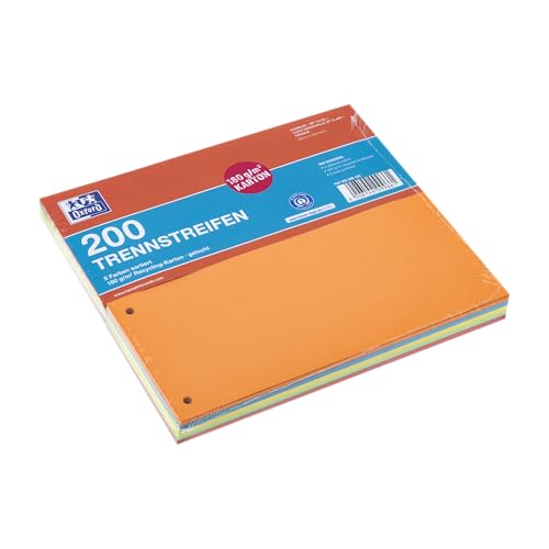 Oxford Trennstreifen, 200 Stück, 5 intensive Farben, gelocht, zum Sortieren und Trennen von A4 Dokumenten
