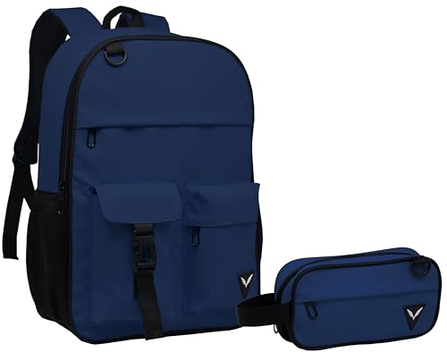 Kit Mochila Estojo Juvenil Escolar Reforçada Trabalho Jeans (Azul)