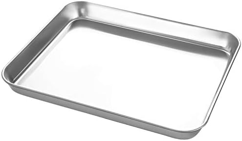 Small Stainless Steel Baking Sheets,Mini Cookie Sheets, Toaster Oven Tray Pan Rectangle Size 9.4Lx7Wx1H inch Non Toxic & Healthy,Superior Mirror Finish & Easy Clean by HEAHYSI, Dishwasher Safe