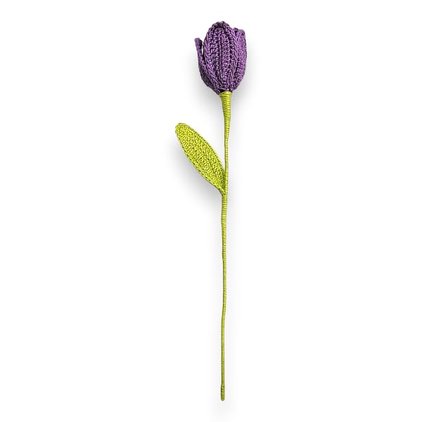 Happy Threads| Open Tulips,29 cms,Eco-Friendly Handcrafted Single Stem Crocheted Flowers, Sustainable, for Home Decor, Office, Living Room, Bedroom, Table, Wedding Decoration Item (Dark Purple)