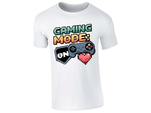 Gaming Mode Mens T-Shirt Retro Pixel Gamer Tee Video Game Controller Funny Geek Shirt Classic Arcade Nerdy Gift for Gaming Lovers White - L