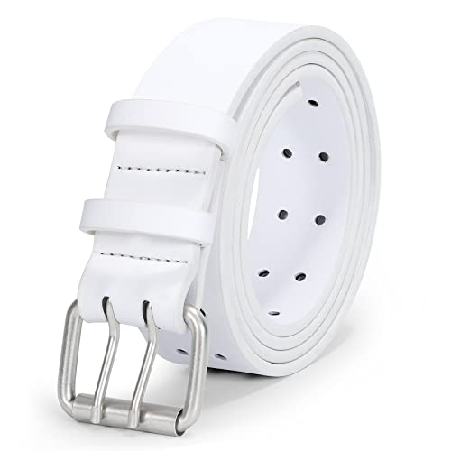Image of JASGOOD Men Double Prong PU Leather Belt Casual Work Heavy Duty Belt Double Grommet Holes Belt for Jeans