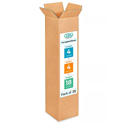Tall Moving &amp; Shipping Boxes 4"L x 4"W x 18"H (25-Pack) - Extra Strength 200 lb vs Regular - Corrugated Moving Boxes, Made in USA - Durable Cardboard Box for Shipping by IDL Packaging