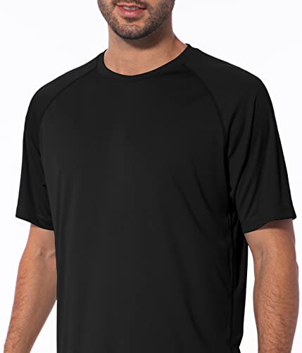 Feollr Men's Swim Shirts Rash Guard Upf 50+ Uv Sun Protection T-Shirt Quick Dry Fishing Beach T Shirt Short Sleeve Black #TOP3