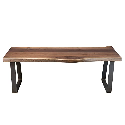 Image of Rustic Red Door Co. Live Edge Walnut Wood Bench for Dining Table, Entryway, Bedroom, Living Room Accent, Industrial or Rustic, Farmhouse Style, 60 inch Long, Black and Golden Gate Flat Steel Base