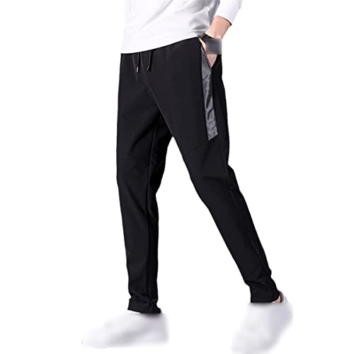 Pantalon d'été pour homme en soie glacée ample et décontracté Noir