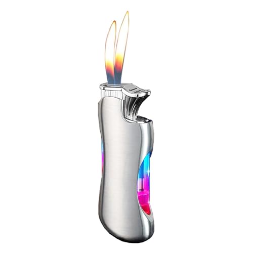 Encendedor de doble llama de butano recargable con ventana de nivel 2