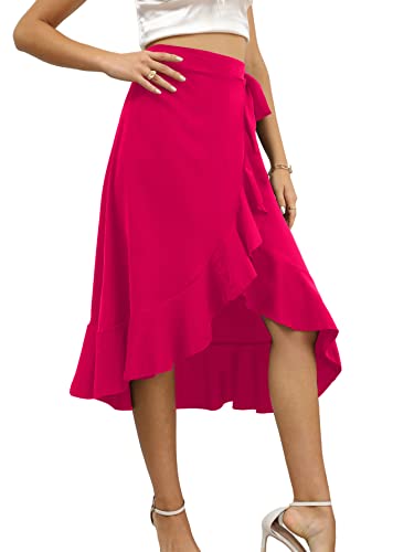 LYANER Women's Boho Floral Print Wrap Front Self Tie Knots Ruffle Hem Split Midi Skirt - Image 5