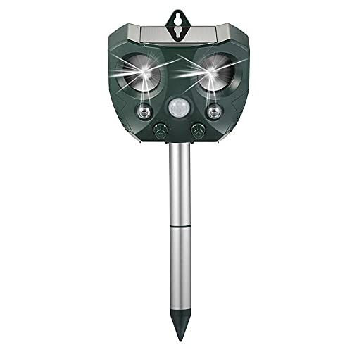 Solar Ultrasonic Animal Repellent Rodent Repeller, Waterproof Deterrent Devices with Motion Detector Flashing LED Light Outdoor Garden for Mole Dog Cat Deer Rabbit Squirrel Raccoon