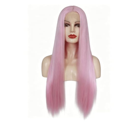 Perruque rose pour femmes cheveux longs et lisses perruque naturelle soie haute température