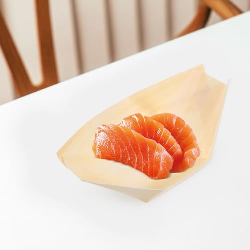 Juego de 50 platos de sushi de madera en forma de barco miniatura 6