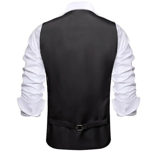 Image of Hi-Tie Men's Formal Suit Vest Solid Fit Vest for Men 3 Pockets V Neck Waistcoat Business Wedding Casual