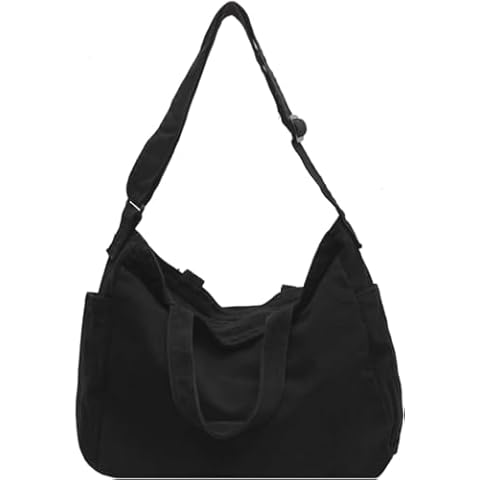 Unisex Shoulder Bag Canvas Bag Handbag Canvas Bag Ladies Shopper Bag Fashion Fabric Bag for Everyday/Office/Travel (Black) Cover