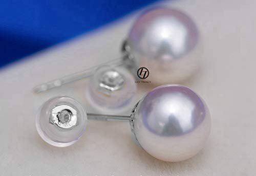 Japanese Akoya Cultured Pearl Stud Earrings 18K Solid Yellow White or Rose gold 5.5-6mm; 7-7.5mm; 7.5-8mm; 8-8.5mm; 8.5-9mm;9-9.5mm; 9.5-10mm by Lily Treacy June Birthstone2