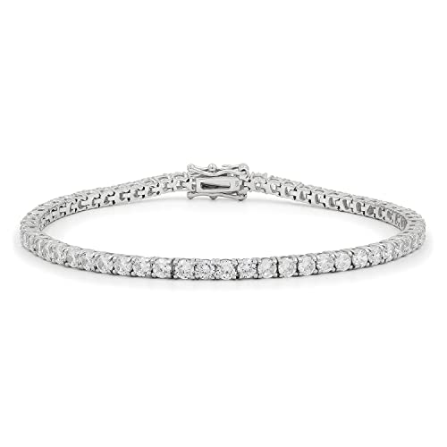 Giorgio Bergamo 925 Sterling Silver 2mm - 7mm Tennis Necklace or Bracelet, Iced Out Round Cut CZ Cubic Zirconia Rhodium Plated Link Chain