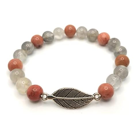 ARISHA - Pulsera Mala de Piedras Naturales con Colgante Pluma Cover