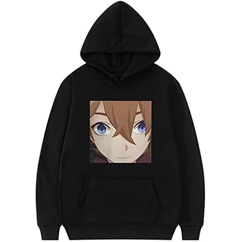 Genshin Impact Hoodies Anime Game Tartaglia Face Meme Print Streetwear Men Women Oversized Sweatshirts Hoodie Tracksuits Black Cover