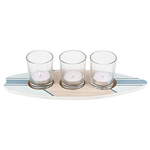Image of Multicolor MDF Surfboard Triple Tealight Holder - 11cm x 30cm (1 Pc.) - Unique Coastal Design & Vibrant Colors - Enhance Any Space - Ideal for Home Decor