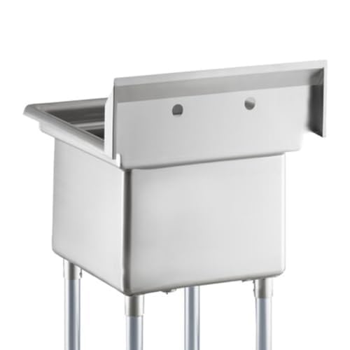 Image of Empura 24 inch Wide Stainless Steel One Compartment Commercial Sink | Prep Utility 18 x 18 Bowl for Restaurant Laundry Garage | 3.5 inch Drain Basket, 9.75 inch Backsplash, 23.5 inchW x 23 inchD x 44.25 inchH, 16 Gauge, NSF