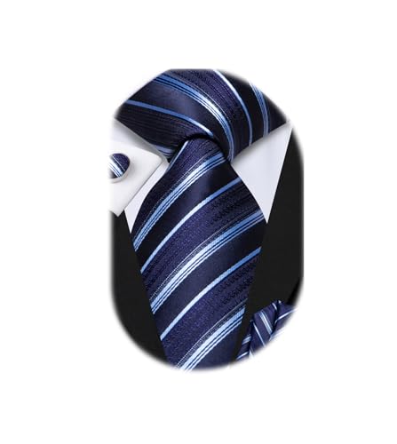 Image of Hi-Tie Silk Ties for Men Plaid Paisley Striped Necktie Pocket Square Cufflinks Set Formal Business
