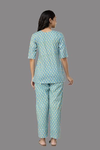 Image of Women & Girl's Cotton Night Suit | Soft Breathable Nightwear for Women Comfortable Lounge Wear Sleepwear Set for Girls Ladies Skin Friendly Smooth Fabric | Cotton | Multicolor (, XL)
