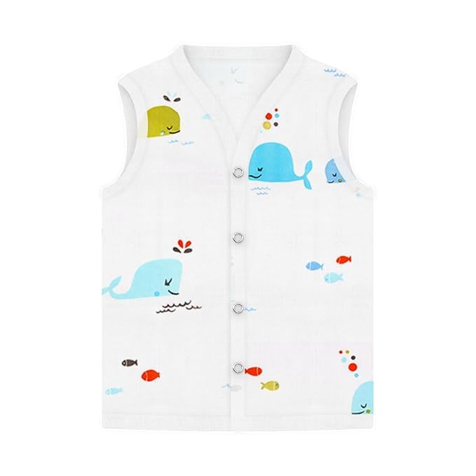 Image of 100% Cotton Muslin Button Jabla | White Jhabla | for Boys & Girls | Summerwear Jabala | Sleeveless Vest | Baby Products
