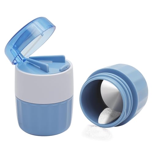 KQDRAVINE Pillulier 3-en-1 pour Écraser, Couper et Conserver les Comprimés – Boîte à Médicaments avec Coupe-Comprimé en Acier Inoxydable, Broyeur et Rangement, Sans BPA (Bleu)