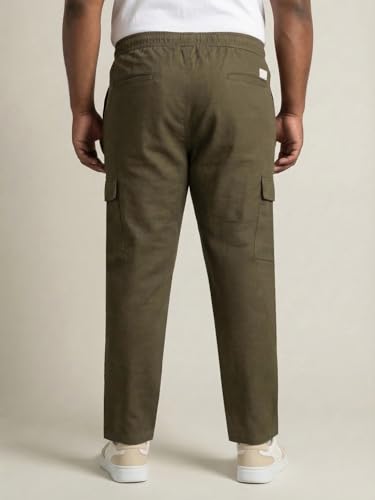 Image of Urbano Plus Men's Straight Fit Linen Cargo Pants with 6 Pockets