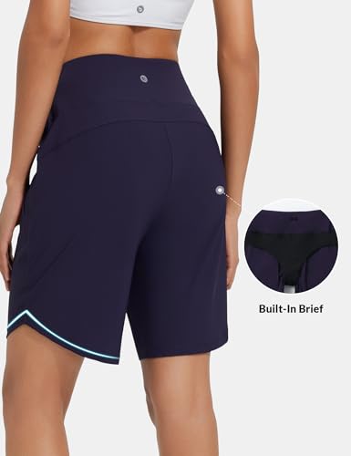 baleaf Damen 9" Badeshorts lang Schwimmen Boardshorts Reißverschlusstaschen Badehose Schnell Trocknend Schwimmhose UPF50+ UVA Bermudashorts Knielang Blau XL 4