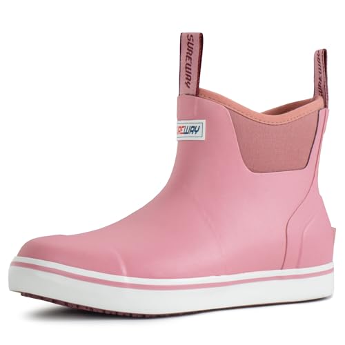 SUREWAY Women's Ankle Fishing Deck Boots for Women,Short Waterproof Neoprene Rubber Rain Boots,Lightweight Garden Work Shoes for Women,Upgraded Slip Resistant,Durable Comfortable