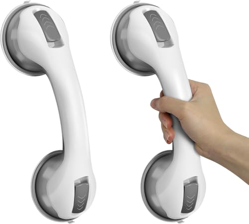 2 Stück Haltegriffe für Senioren, Saugnapf Duschgriff Ohne Bohren, Sicherheitsgriff für Badezimmer Badewanne, Rutschfest Aufstehhilfe für Ältere & Behinderten