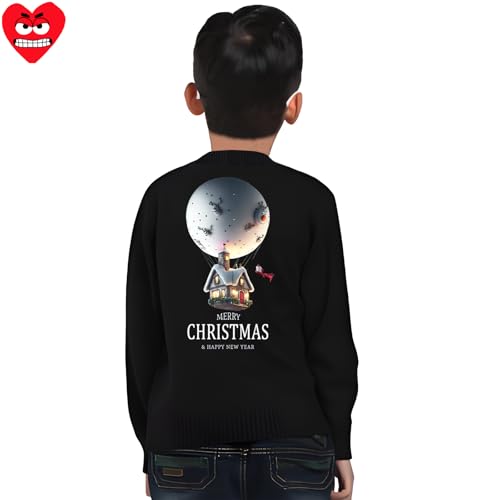 Merry Christmas Print Boy Cardigan Round Neck Cool Snag Eyes Heart Embroidery Cotton Button Fit Open Front Sweater3