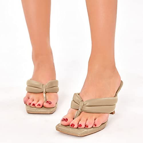 Rilista Women's Thong Sandal Heels Quilted Slip On Mules Square Open Toe Heeled Flip Flops Comfortable Sexy Sandals #TOP1