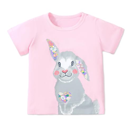 Image of B&G-KID Toddler Girl Tshirt Pack 2 Pink Heart Animal Print Toddler T Shirts Girls Short Sleeve Shirts 2T-7T.