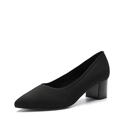 DREAM PAIRS Women's DPU212-1 Chunky Low Block Heels Closed Toe Work Pumps Comfortable Knitted Pointed Toe Dress Wedding Shoes, Size 9, Black Knitting