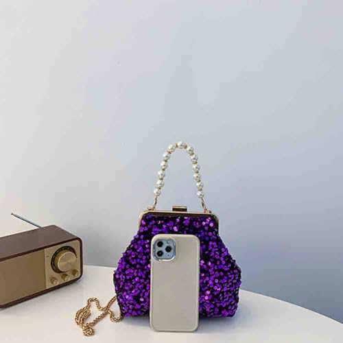 Women's Sparkly Shiny Sequin Shell Crossbody Bag, Glitter Beaded Pearl Top Handle Handbag, Bling Shoulder Purse for Party3