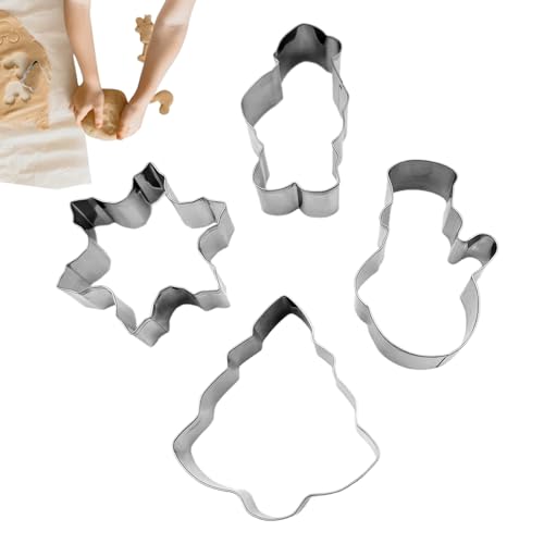 Tktouci Cortador De Galletas Navideñas De Metal | 4 Piezas Cortador Galletas Muñeco de Nieve Copos de Nieve,Accesorios Repostería Moldes Fondant para Decoración Glaseado Magdalenas Queso Pastel Pan