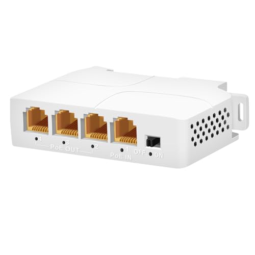 Ztyuav 4 Port Gigabit PoE Extender 1 in 3 Out-IEEE 802.3af/at 30W in 24W Out PoE Repeater 10/100/1000Mbps Vlan & Extend to 100m Din-Rail & Wall Mount PoE Passthrough Switch Plug & Play