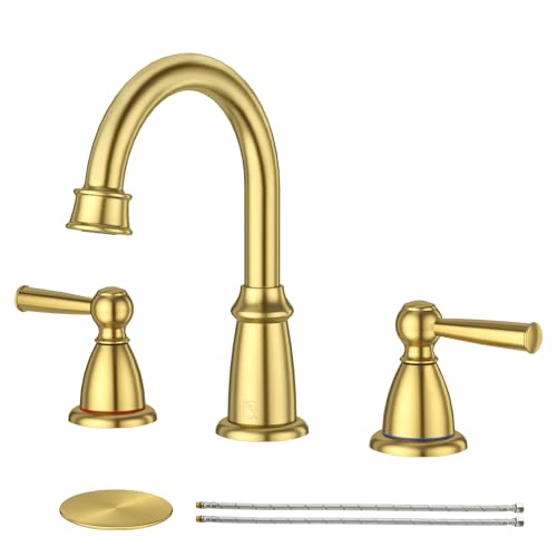 CREA Gold Bathroom Faucet 3 Hole,2 Handles 8 Inch Widespread Bathroom Faucets with Drain,360°Swivel...