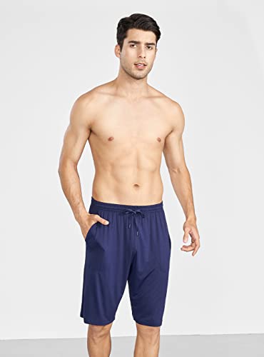David Archy Mens Sleep Shorts Bamboo Rayon Lounge Bottoms Soft Comfy Pajama Wear With Two Side Pockets Pants In 2 Pack (L, Navy Blue/Dark Gray With Two Side Pockets) #TOP1