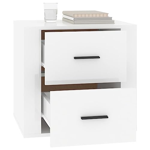 Mesita de noche de madera blanca brillante de 50x39x47 cm con cajón 6
