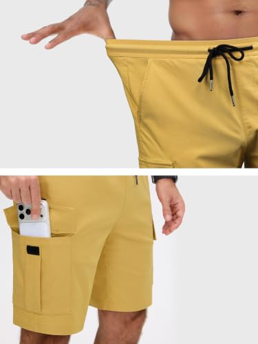 JEMLDL Men's Casual Cargo Shorts Stretch Waist Drawstring Classic Summer Outdoor Work Short with 5 Pockets Khaki XL — view 4