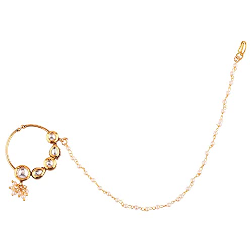 Efulgenz Indian Jewelry Kundan Crystal Nose Ring Hoop Pin Stud Fake Septum Ring with Faux Pearl Chain Nose to Ear Chain Non Piercing Body Jewelry, White Efulgenz Indian Jewelry Kundan Crystal Nose Ring Hoop Pin Stud Fake Septum Ring with Faux Pearl Chain Nose to Ear Chain Non Piercing Body Jewelry, White
